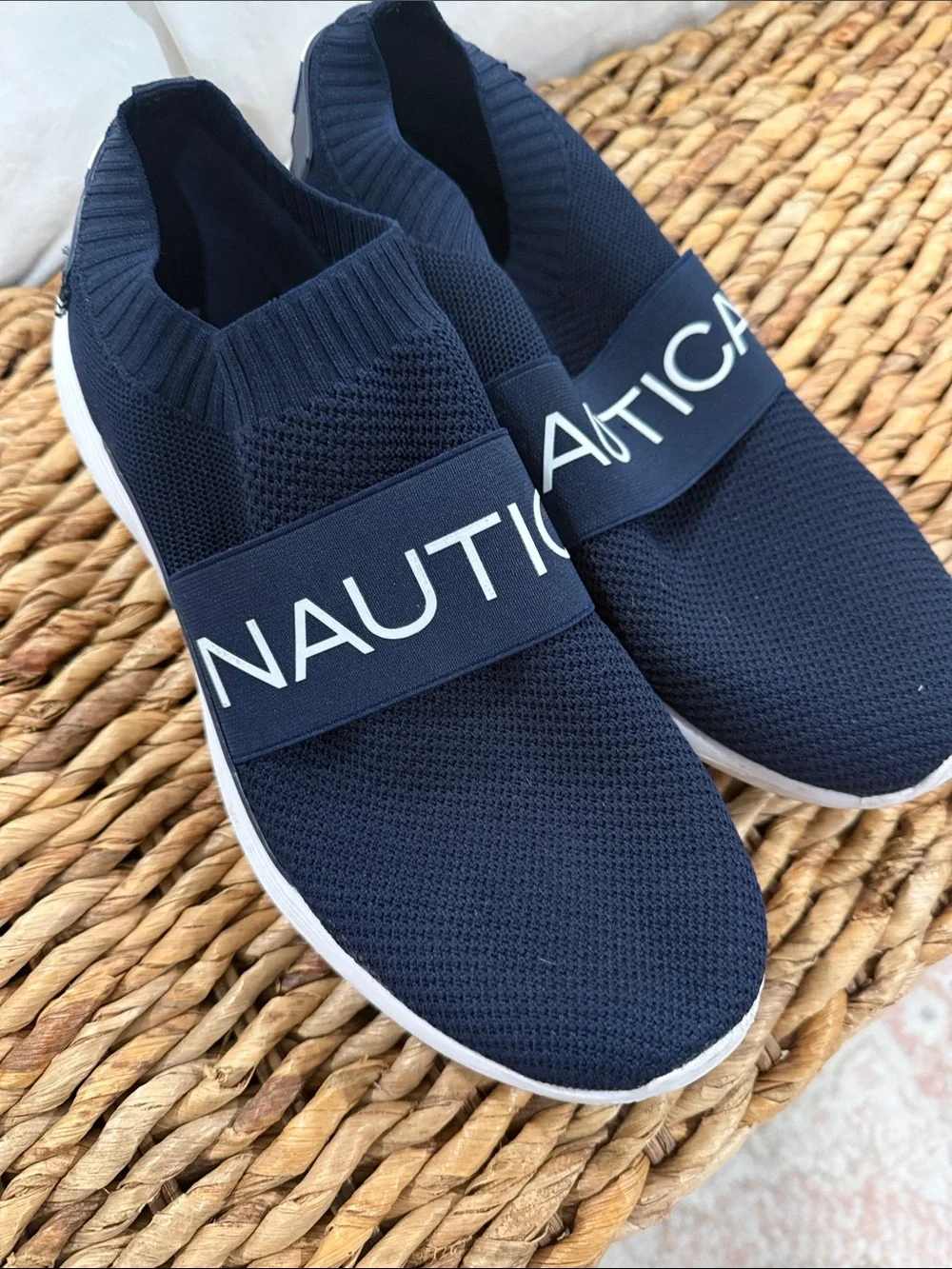 Nautica Navy Knit Slip-On Sneakers with White Logo